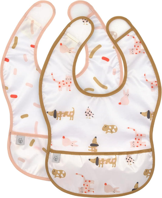 LASSIG Kunststofflätzchen mit Klettverschluss und Auffangtasche 2er-Pack 6-24 Monate