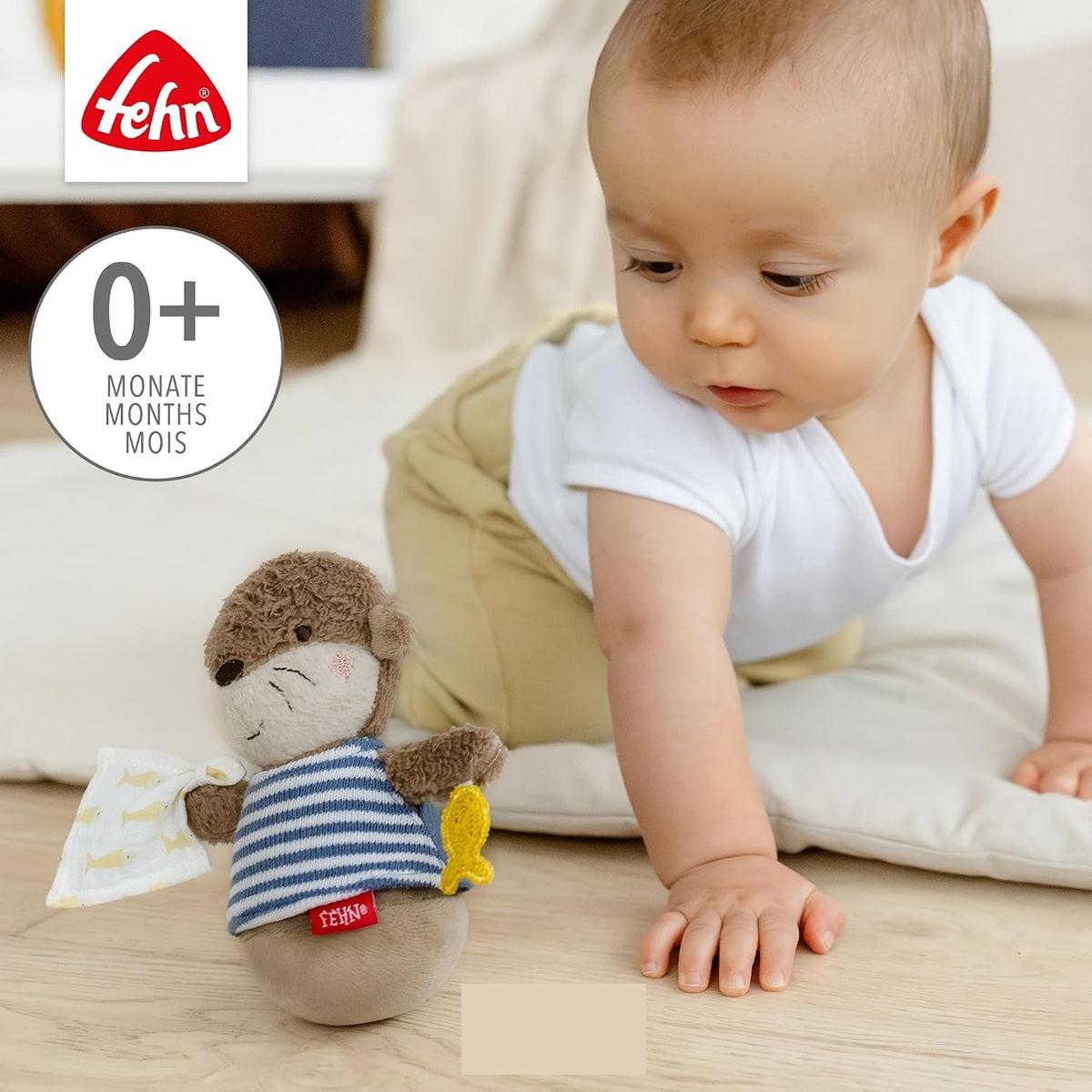 FEHN Stehauf-Otter, kippsicheres Spielzeug mit Rassel, 15 cm