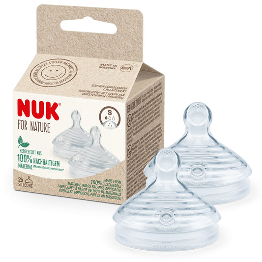 NUK for Nature smoczek do butelki x2 S 0-6msc, silikonowe smoczki antykolkowe 2 szt., BPA free