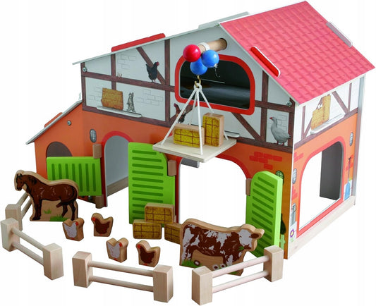 ROBA Holztiergehege und 6 Tiere BAUERNHOF 30,5 x 37 x 31,5 cm