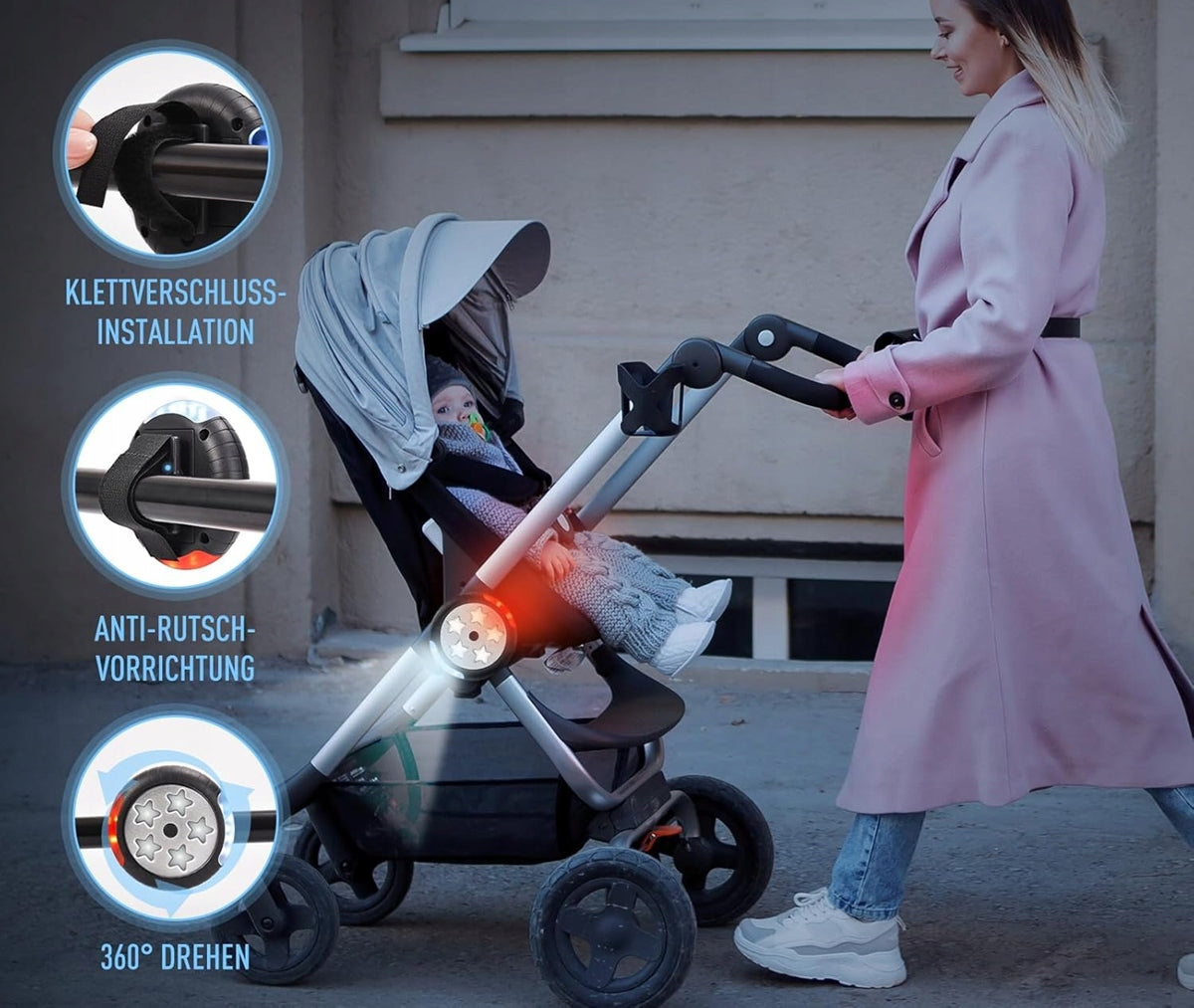 AMTEKER Wasserdichte Kinderwagenlichter 8 cm 2 Stück