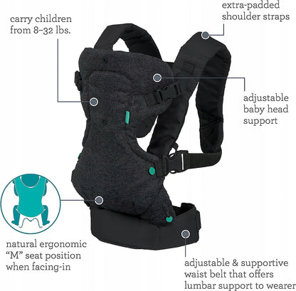 INFANTINO FLIP 4w1 nosidełko ergonomiczne 3,5 - 14,5 kg z regulowanymi szelkami i wsparciem głowy