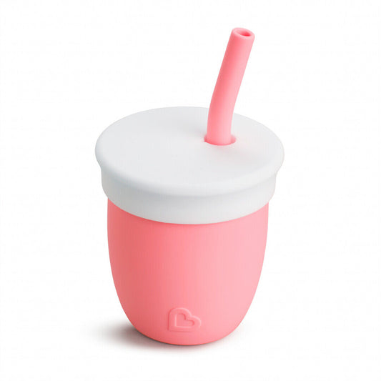 MUNCHKIN C'est Silicone! kubek ze słomką 6msc+ 120ml, różowy silikonowy kubek dla niemowląt z pokrywką