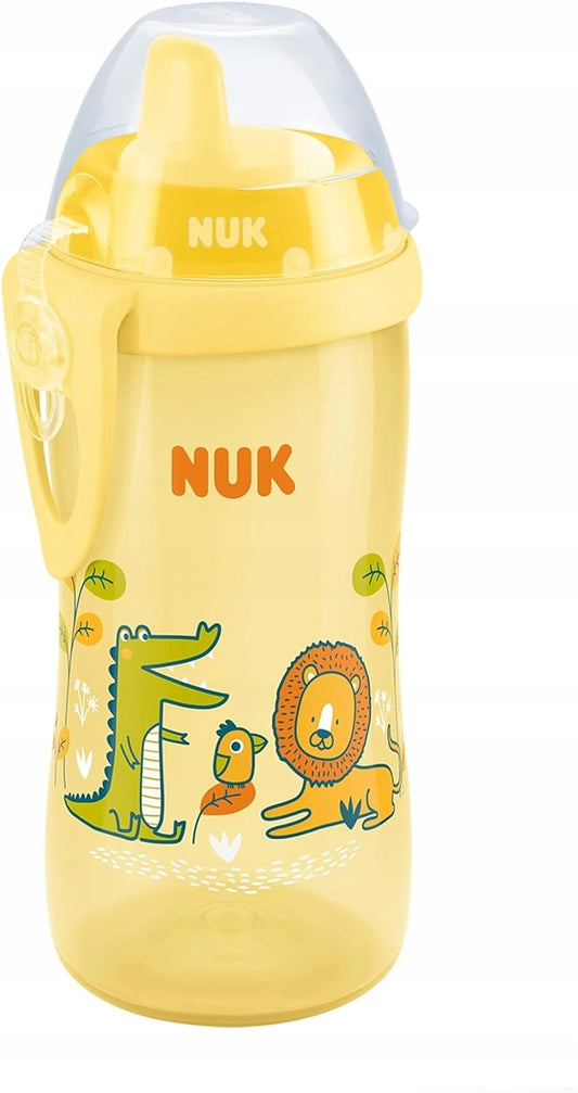NUK Kiddy Cup BUTELKA z klipsem 300 ml, żółta butelka dla dzieci 12m+ z ustnikiem i pokrywką