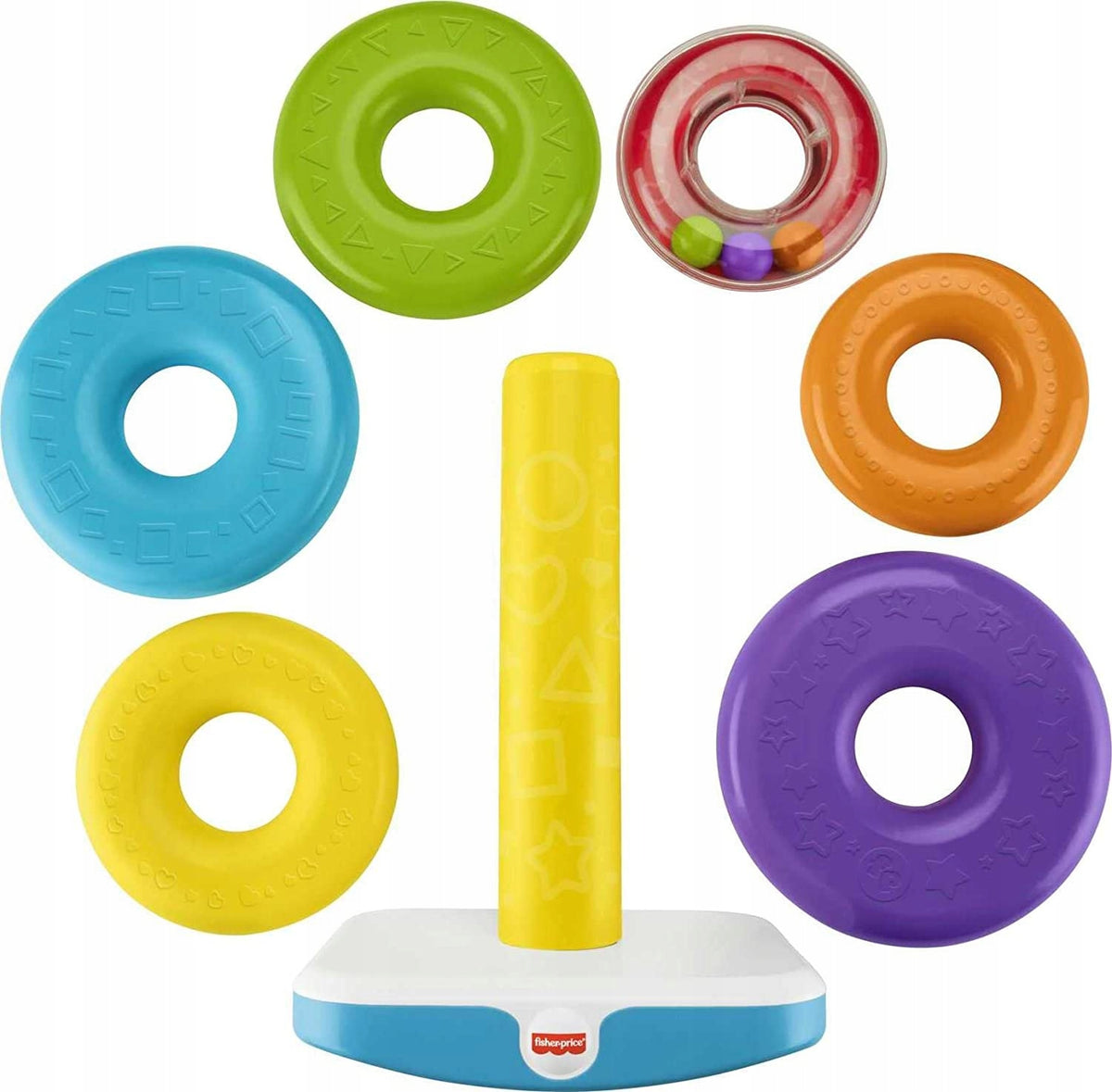 FISHER-PRICE giga piramidka z kółek, kolorowa zabawka do układania z grzechoczącym kółkiem i podstawą
