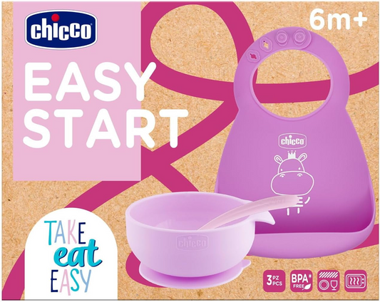 CHICCO set EASY START cuenco con ventosa cuchara babero 6m+