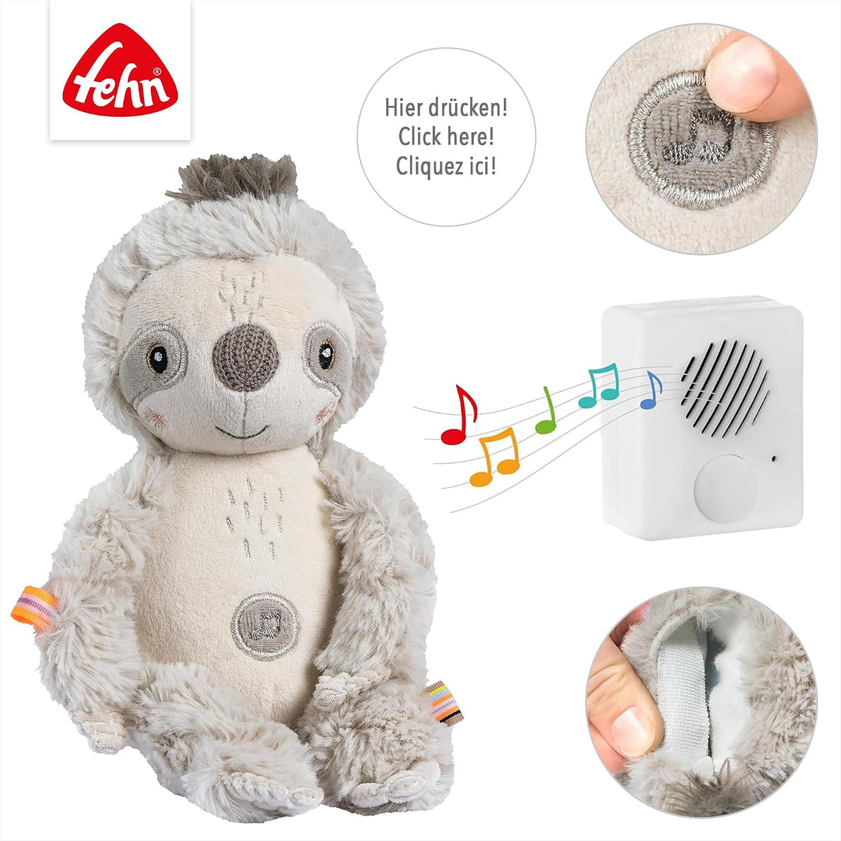 FEHN Sloth comforter with Cry Sensor 19cm