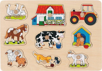 GOKI Holz-Steckpuzzle 9 Teile 20,3 x 29,9 cm BAUERNHOF