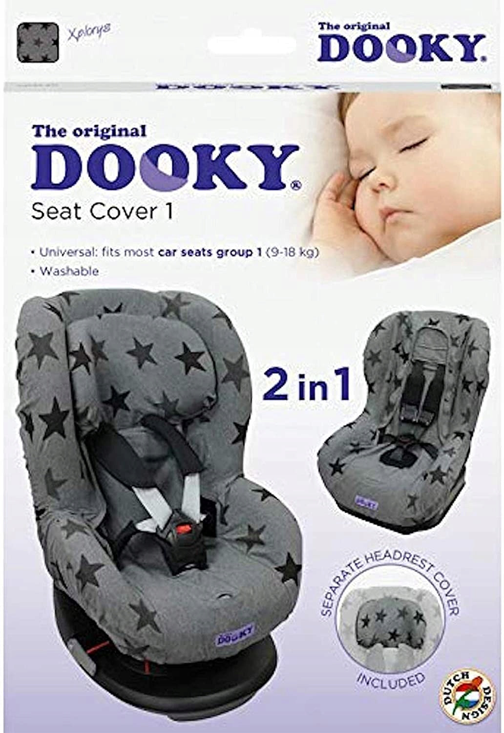 DOOKY SEAT COVER 1 pokrowiec na fotelik UNIWERSALN. szary w gwiazdki, pokrowiec na fotelik grupy 1 9-18 kg