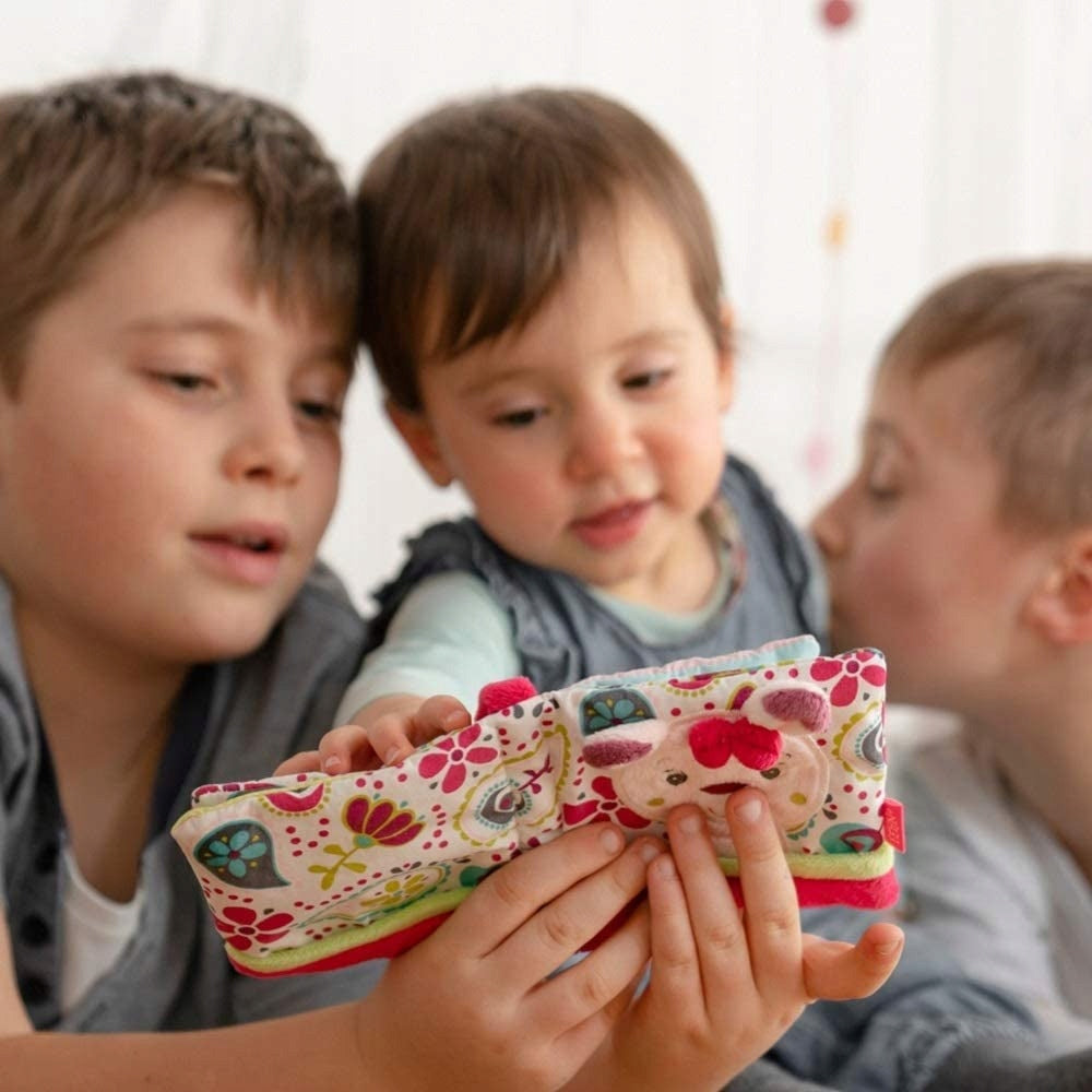 FEHN książeczka sensoryczna z lusterkiem ZAWIESZKA, kolorowa książeczka dla niemowląt z motywami zwierzęcymi