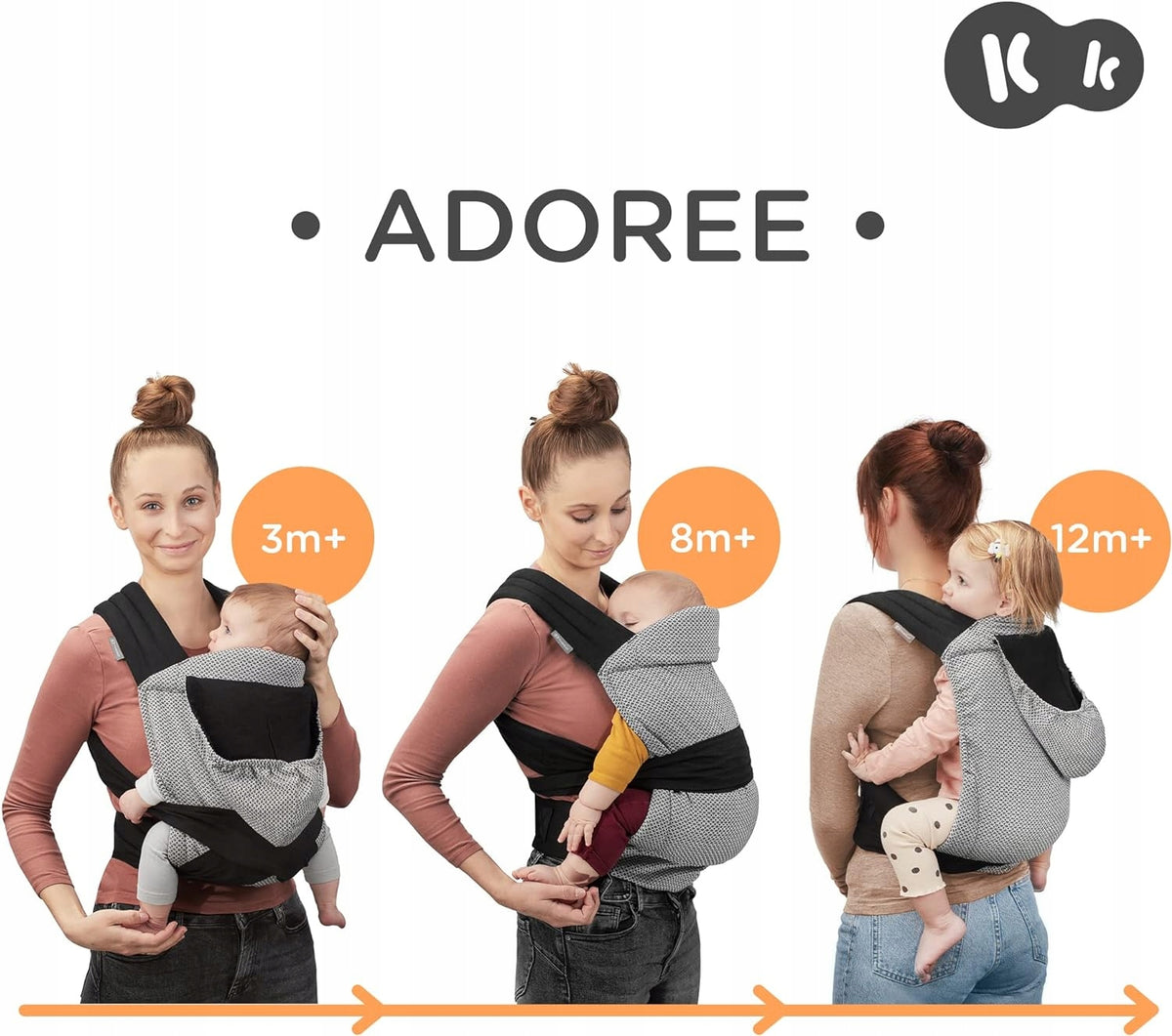KINDERKRAFT ADOREE nosidełko ergonomiczne MEI TAI dla dzieci 3m+, 8m+ i 12m+, czarno-białe