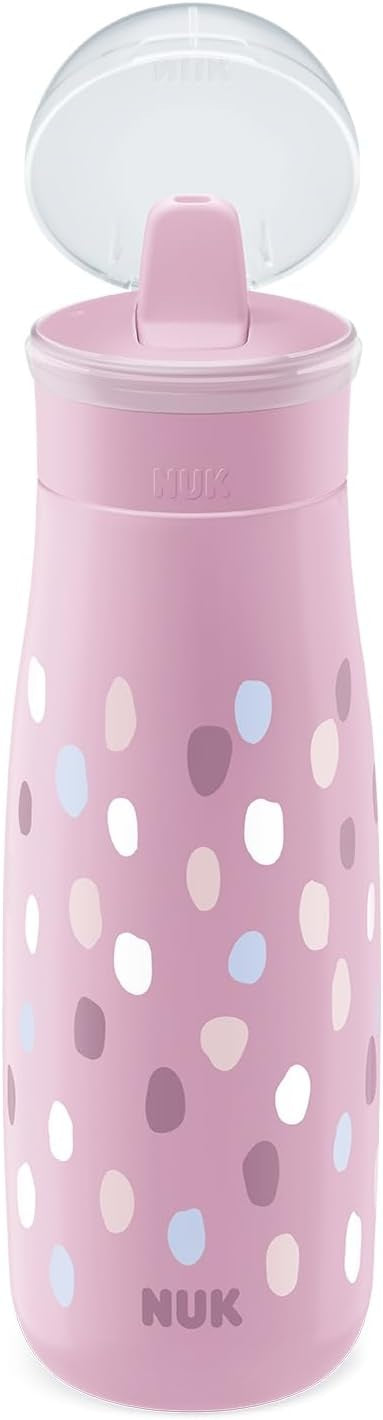 NUK Mini-Me Flip Edelstahlflasche mit Strohhalm und Trinkaufsatz, 500 ml, 12 m+