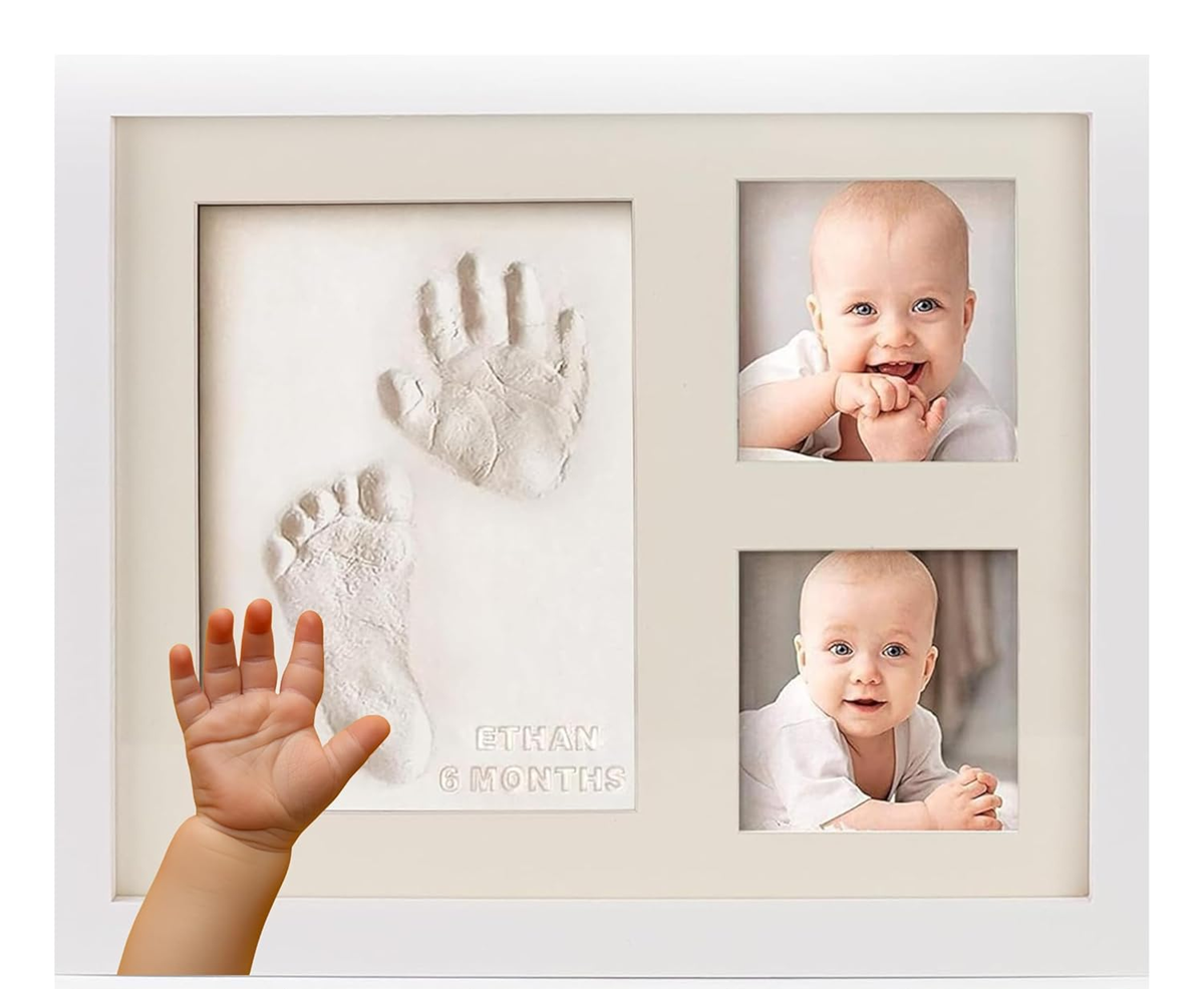 BUBZI Holzrahmen für Fotos, Hand- und Fußabdrücke 23 x 28 cm + Ton
