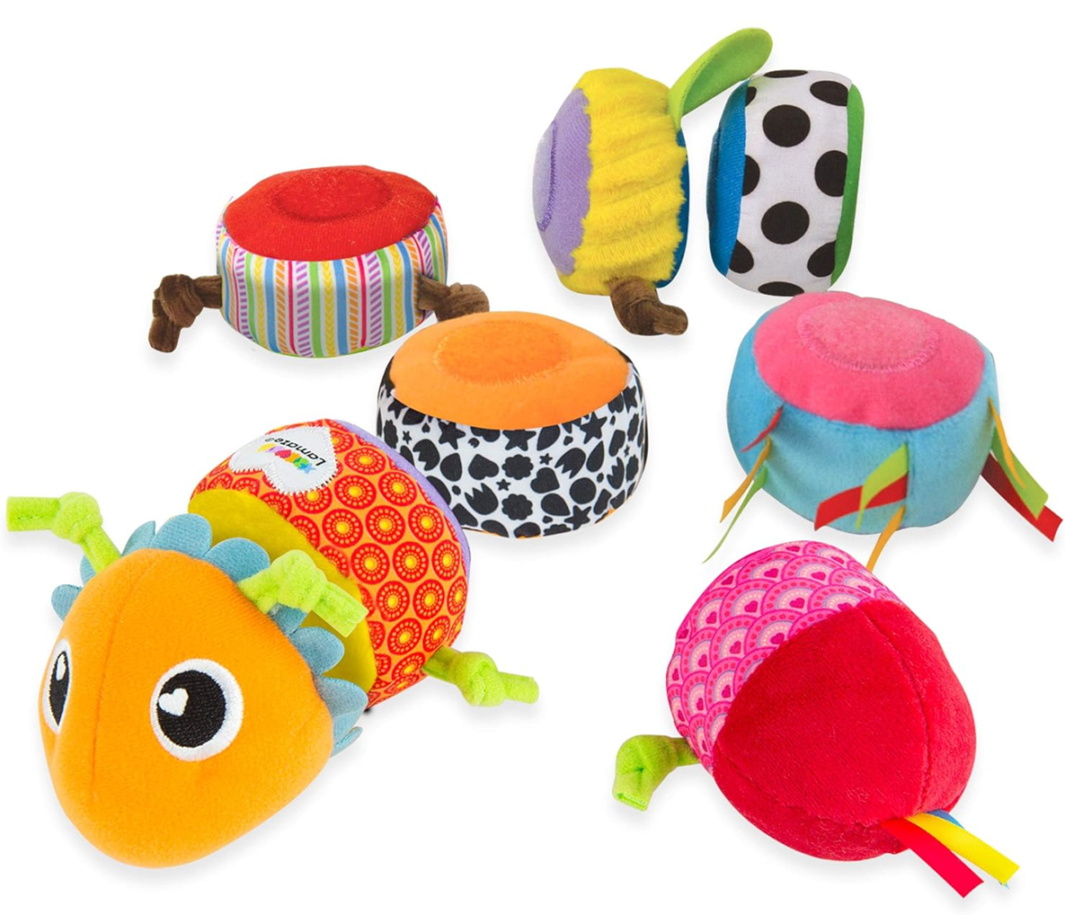 LAMAZE Mix & Match Raupe sensorisch mit Rassel 8-teilig Klettverschluss 44 cm