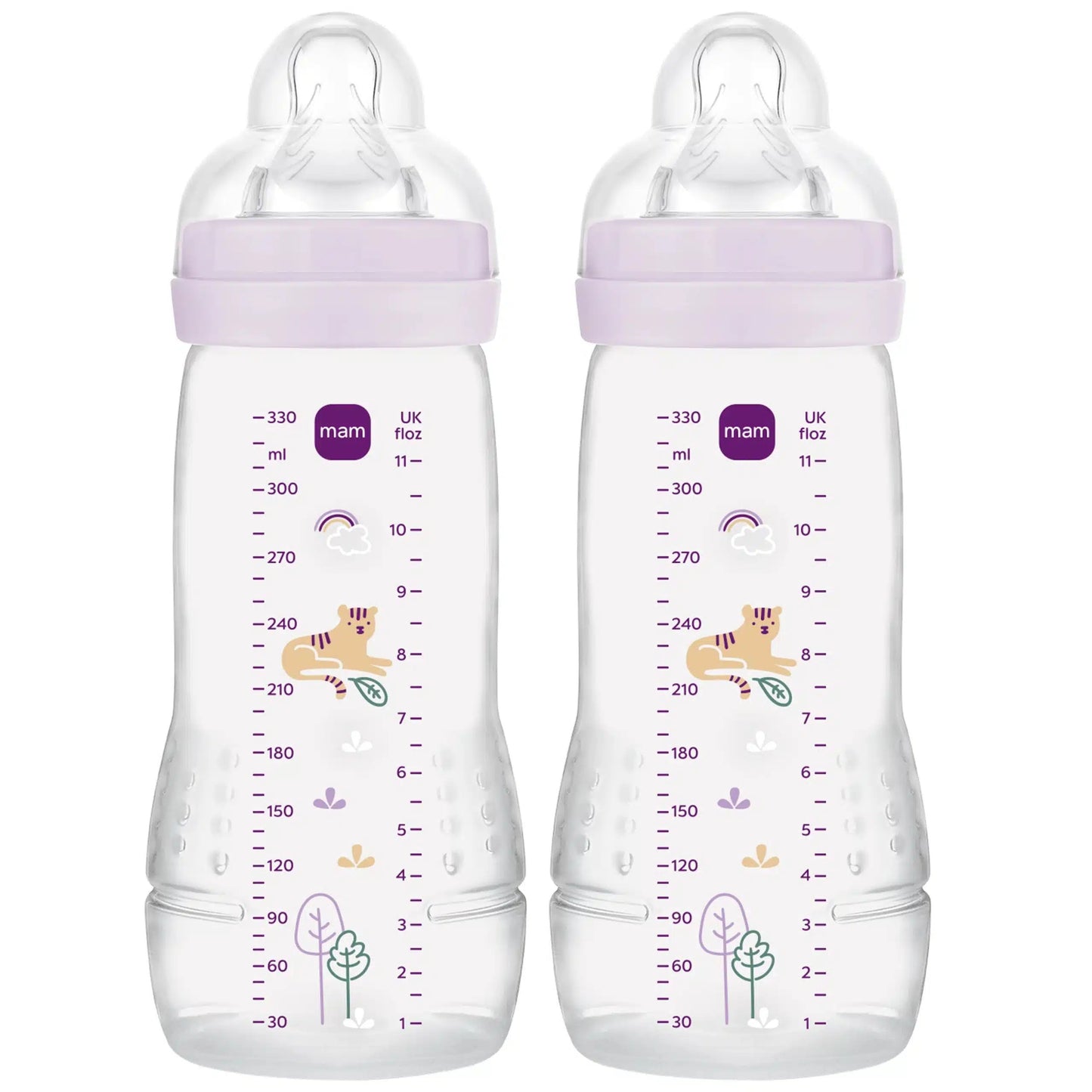 MAM Easy Active zestaw butelek 2x 330 ml 4 m+ smoczek 3 TYGRYS