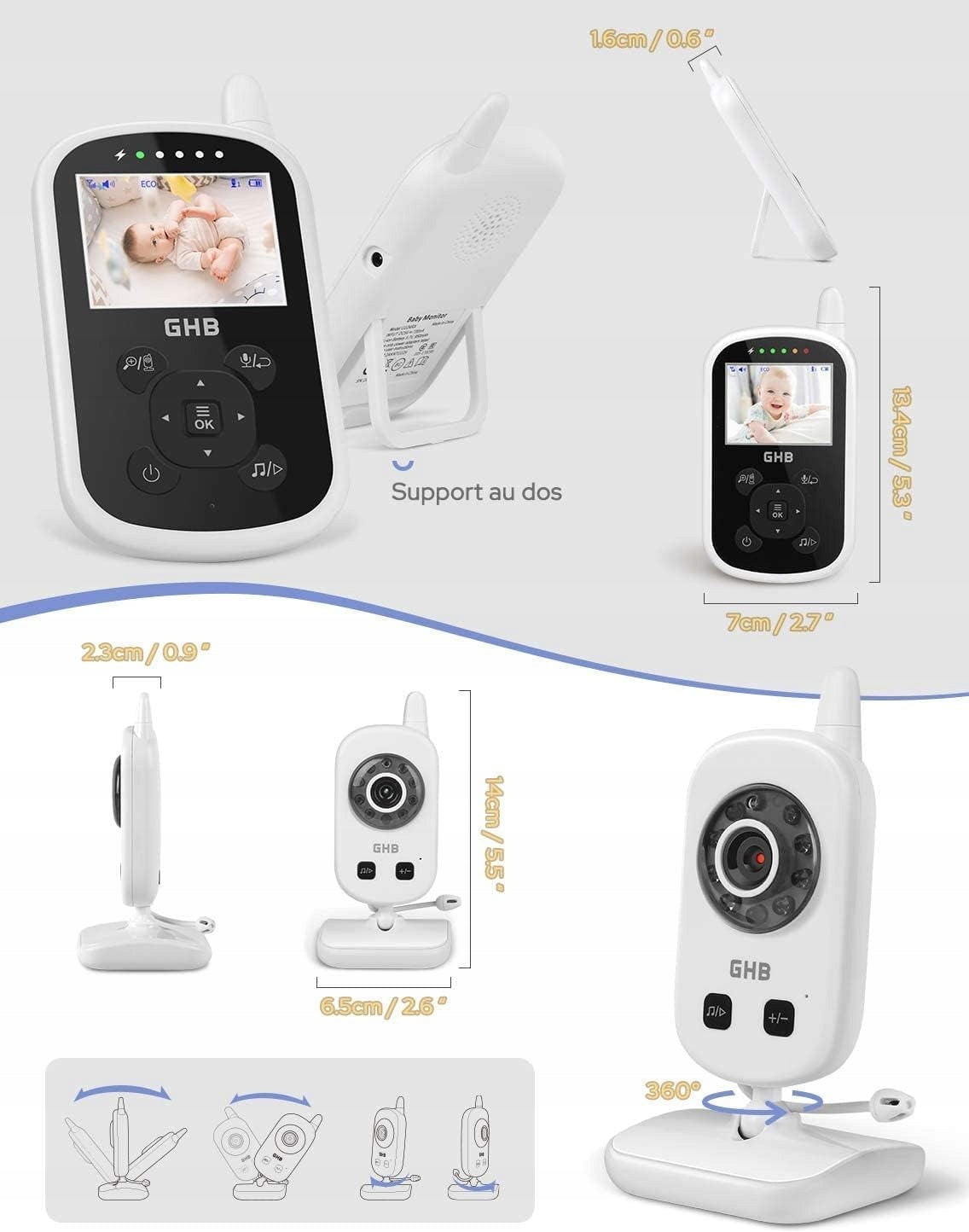 GHB UU24 Digitales Babyphone mit 2,4" LCD