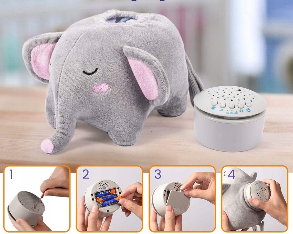 MOMCOZY Sternenprojektor Kuscheltier 15 Melodien & Geräusche 13x19 cm ELEFANT