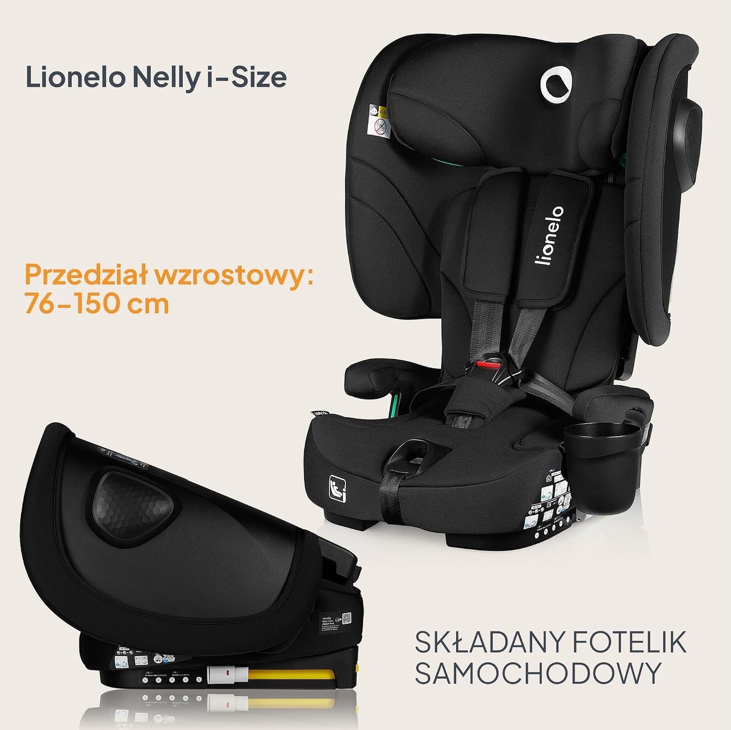 LIONELO NELLY i-Size autósülés 76–150 cm-es gyermekek számára, ISOFIX-szel