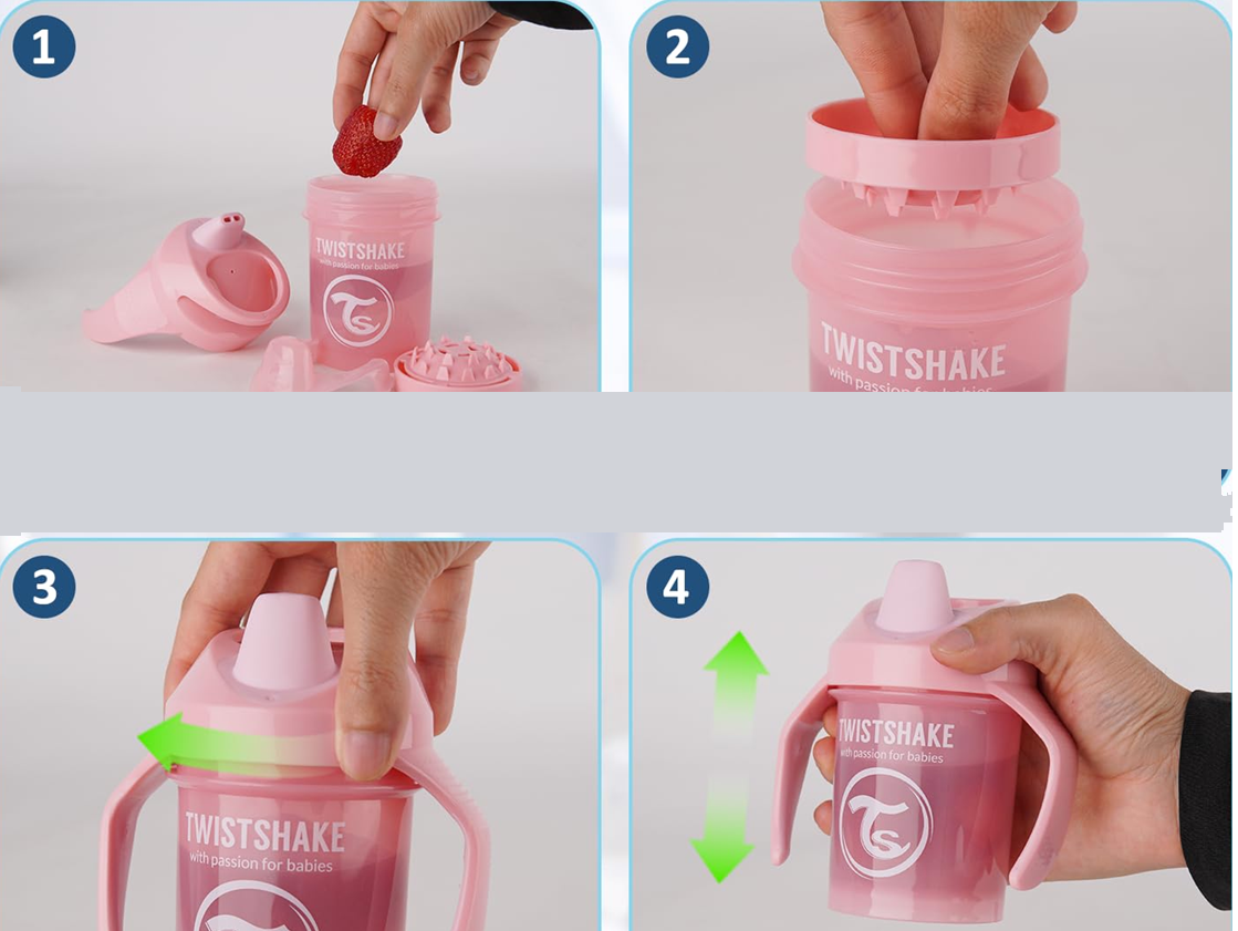 TWISTSHAKE Mini Cup Auslaufsicherer Becher mit Trinkschnabel und Mixer 230 ml 4 m+
