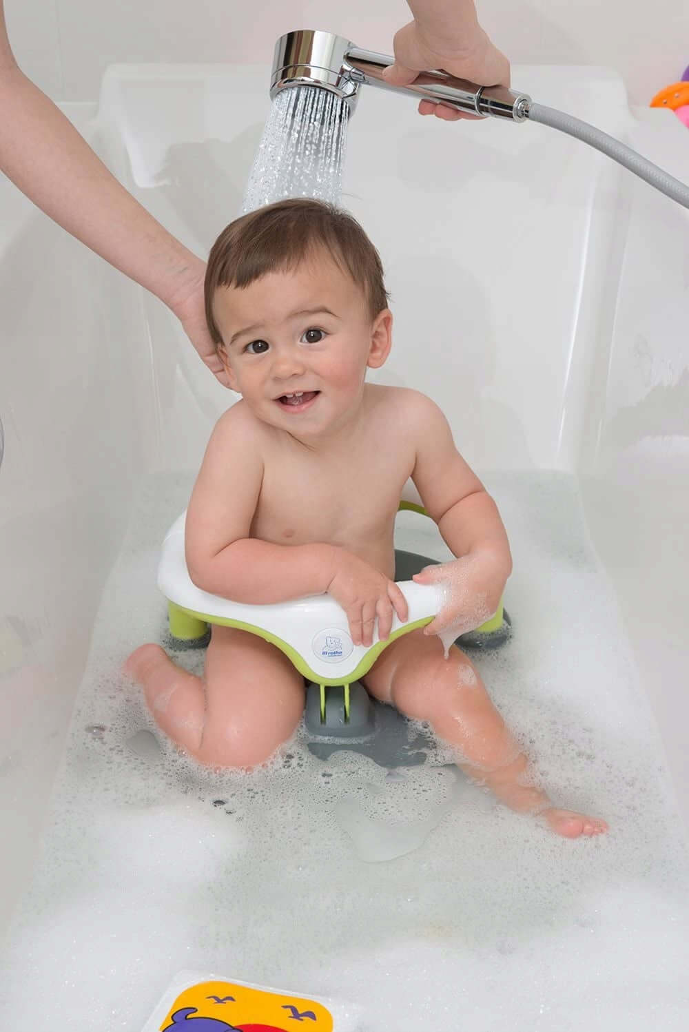 ROTHO Babydesign krzesełko do kąpieli 13kg, fotelik kąpielowy dla dziecka w wannie, biało-zielono-szary