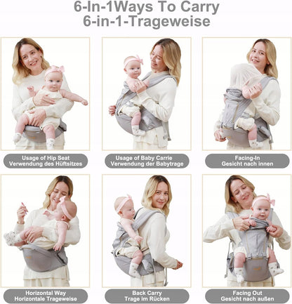 GROWNSY Babytrage Ergonomisch mit Hüftsitz 6-in-1