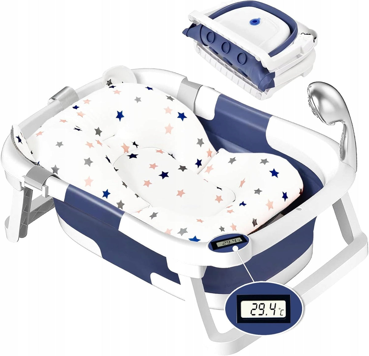 GLENMORE Klappbadewanne mit Ablauf und Thermometer