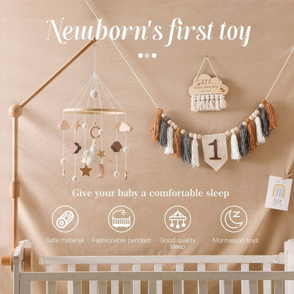 SWECOMZE Babybett-Mobile Holz Stoff BOHO