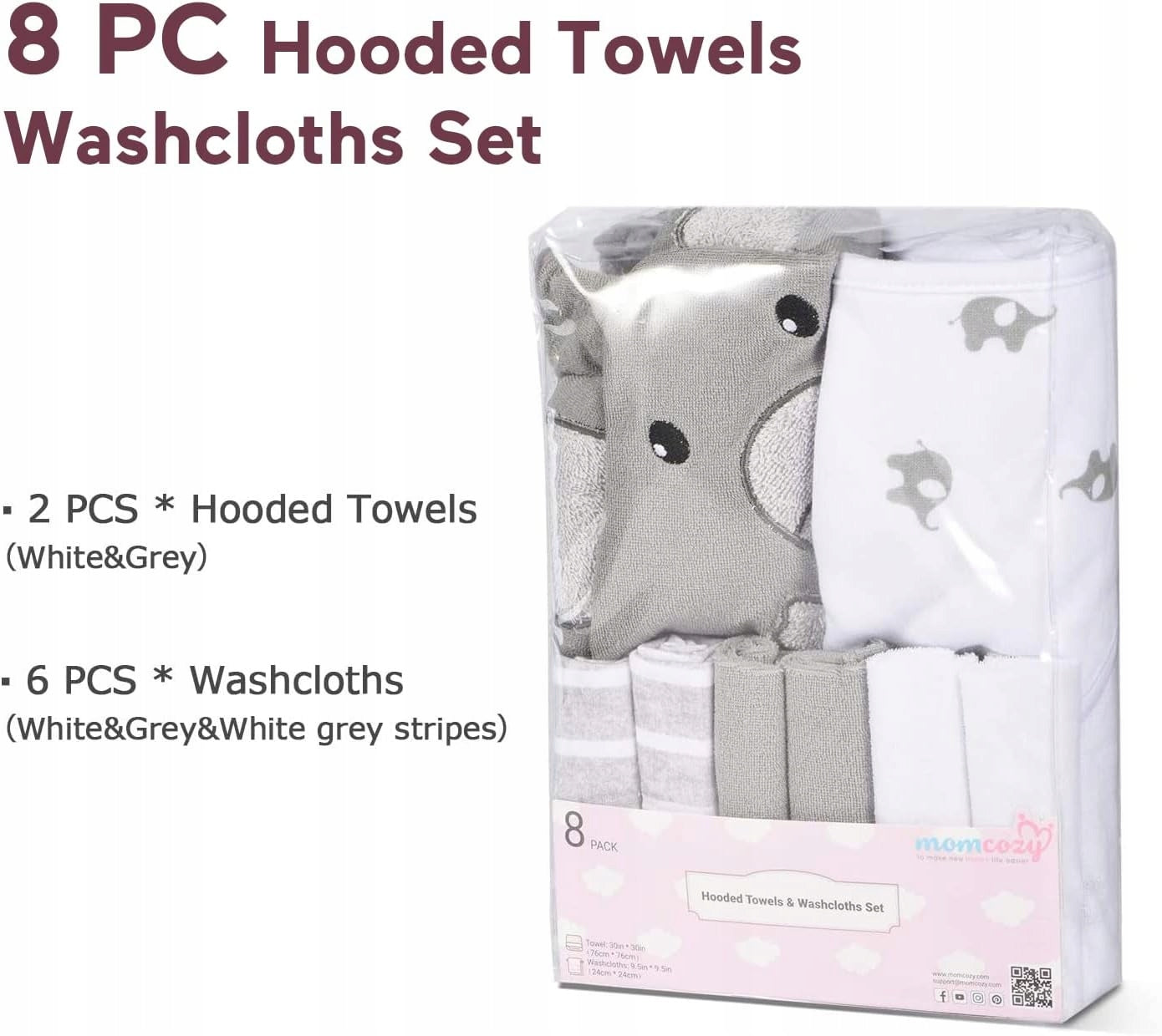 MOMCOZY ręcznik z kapturem x2 76x76 +6 24x24 ściereczki do mycia
