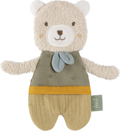 FEHN Natur raschelnder Greifling aus Bio-Baumwolle BÄR 17 cm