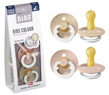 BIBS COLOUR GLOW smoczki uspokajające 2pack kauczuk 0-6 msc, świecące w ciemności