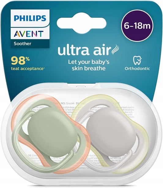 PHILIPS AVENT Ultra Air smoczki x 2 6-18msc, silikonowe smoczki uspokajające z etui, BPA free, orthodonic