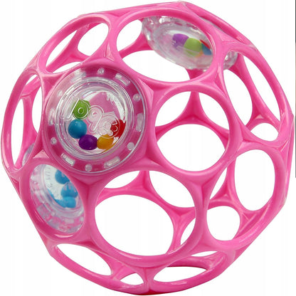 BRIGHT STARTS Oball Rattle silikonowy chwytak gryzak z grzechotką 10 cm, różowy gryzak dla niemowląt 0+