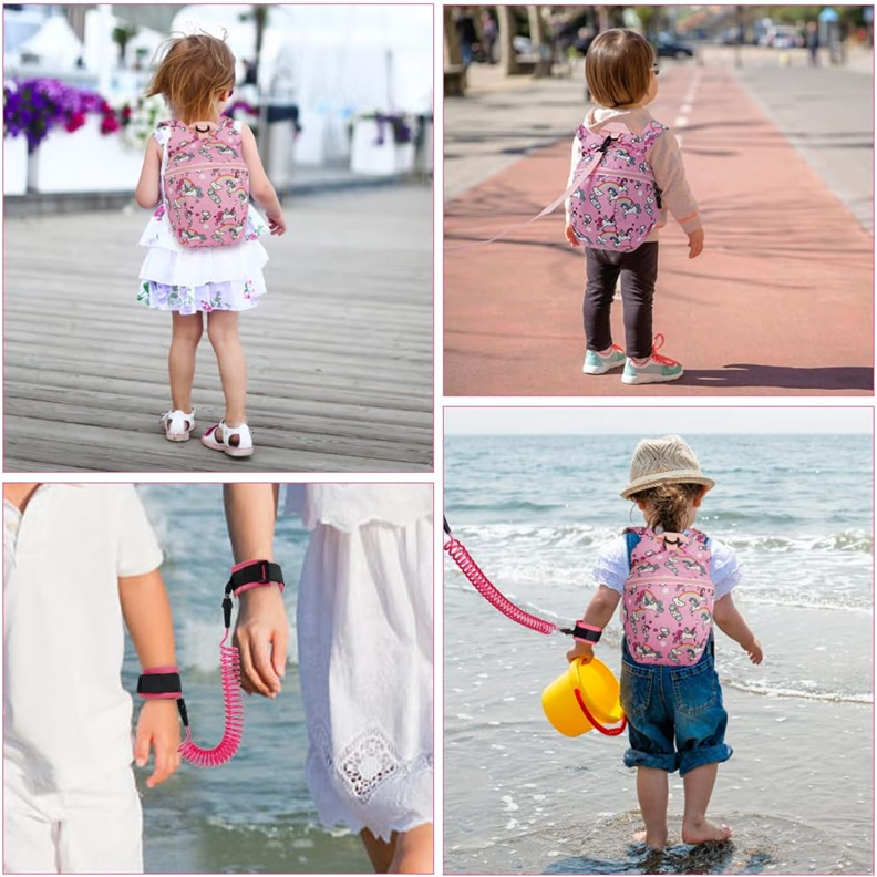 AOMIG Rucksack mit Sicherheitsgurt + Leine Handgelenkband EINHORN