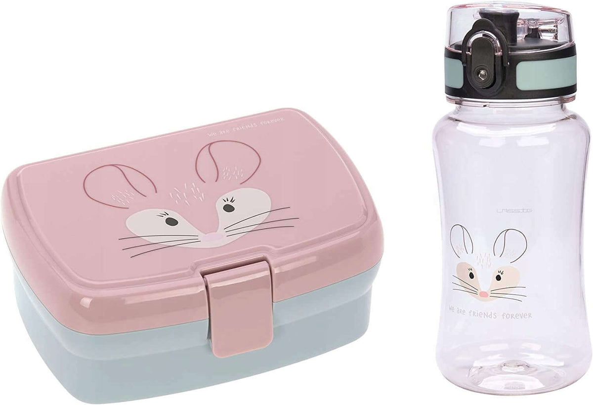 LASSIG zestaw śniadaniowy BIDON śniadaniówka różowy z motywem szynszyli, lunchbox i bidon