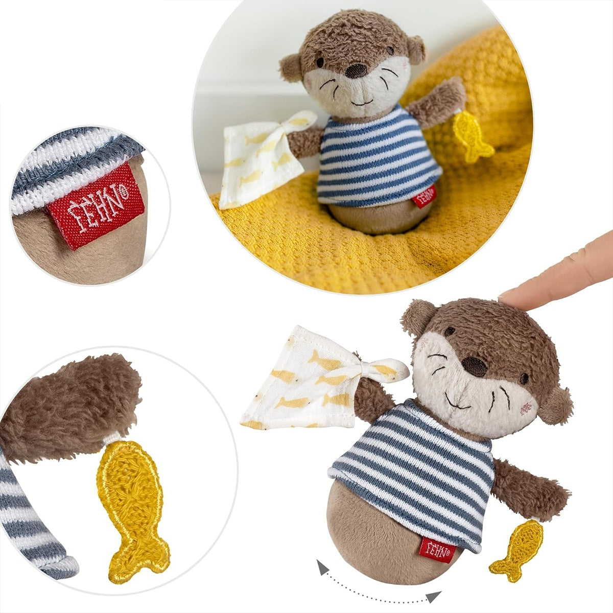 FEHN Stehauf-Otter, kippsicheres Spielzeug mit Rassel, 15 cm