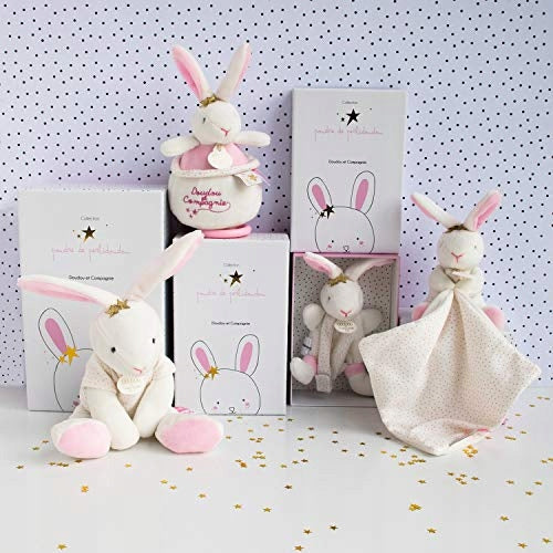 DOUDOU et COMPAGNIE królik z uchwytem na smoczek, pluszowa przytulanka królik 15 cm dla dzieci 0+