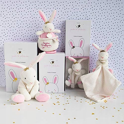 DOUDOU et COMPAGNIE królik z uchwytem na smoczek, pluszowa przytulanka królik 15 cm dla dzieci 0+