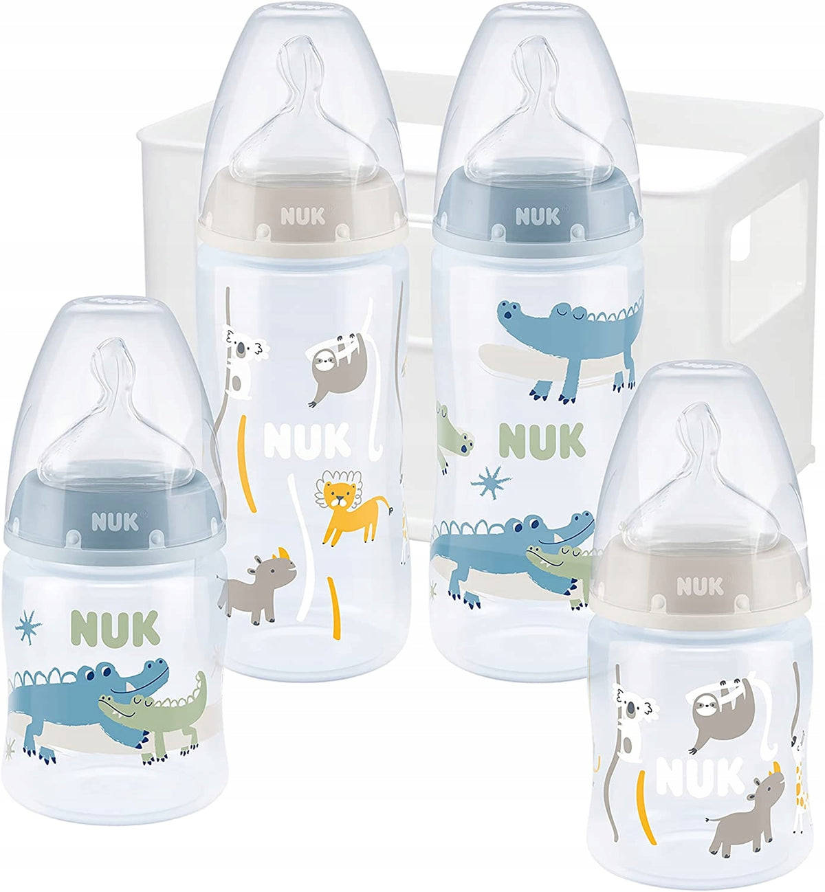 NUK First Choice+ Starter-Set 4 Flaschen + Flaschenkorb Organizer 0-6 Monate