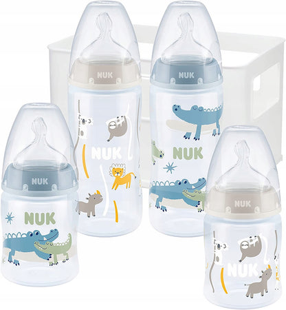 NUK First Choice+ Starter-Set 4 Flaschen + Flaschenkorb Organizer 0-6 Monate