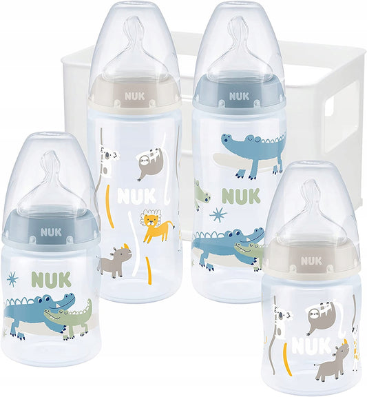 NUK First Choice+ Starter-Set 4 Flaschen + Flaschenkorb Organizer 0-6 Monate