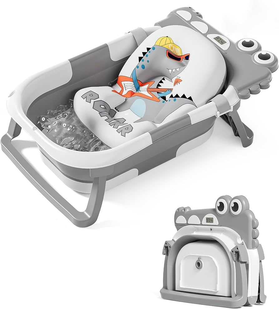 SUPERBE Kompakt-Klappbadewanne + Einlage Dinosaurier