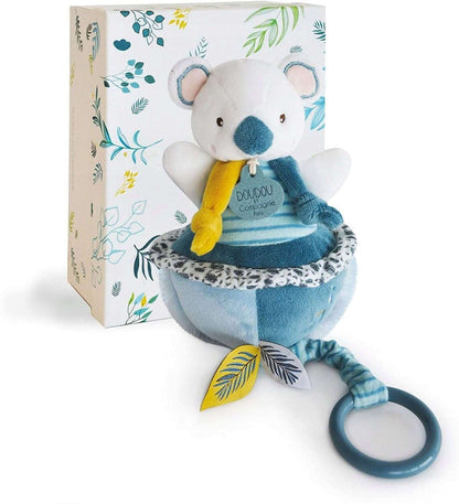 DOUDOU et COMPAGNIE koala z pozytywką 20 cm, biało-turkusowa przytulanka dla niemowląt w ozdobnym pudełku