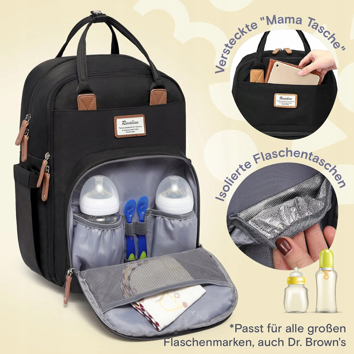 RUVALINO Wickeltaschenrucksack mit Zubehör