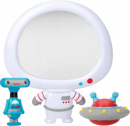 NUBY lusterko z przyssawką + 2 zabawki do kąpieli, białe lusterko UFO dla dzieci 12 m+, z przyssawkami