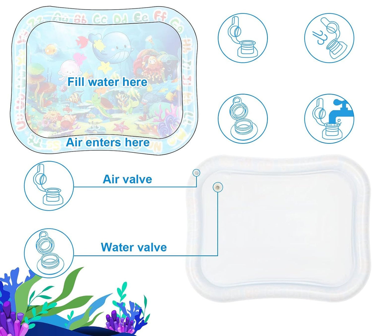 GARNHLOB water mat for tummy time, 75 x 95 cm, SEA CREATURES