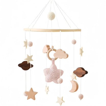 SWECOMZE Spieluhr für Babybett Holz Stoff BOHO