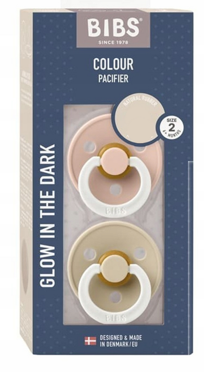 BIBS COLOUR GLOW Schnuller 2er-Pack Naturkautschuk 6 Monate+ LEUCHTEND