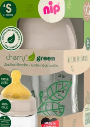 NIP Cherry Green Glasflasche 120 ml 0+ Latexsauger S