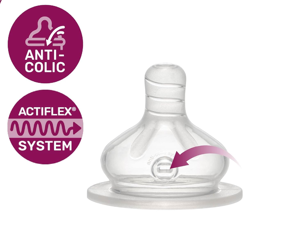 NIP Glasflasche mit Sauger Größe S langsamer Fluss 120 ml ACTIFLEX
