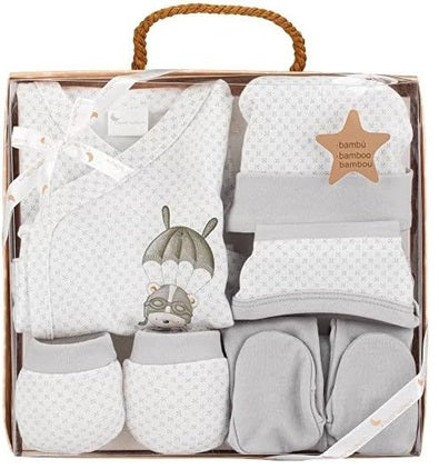 INTERBABY Geschenkset aus Baumwolle Pyjama Mütze Socken Lätzchen Strumpfhose